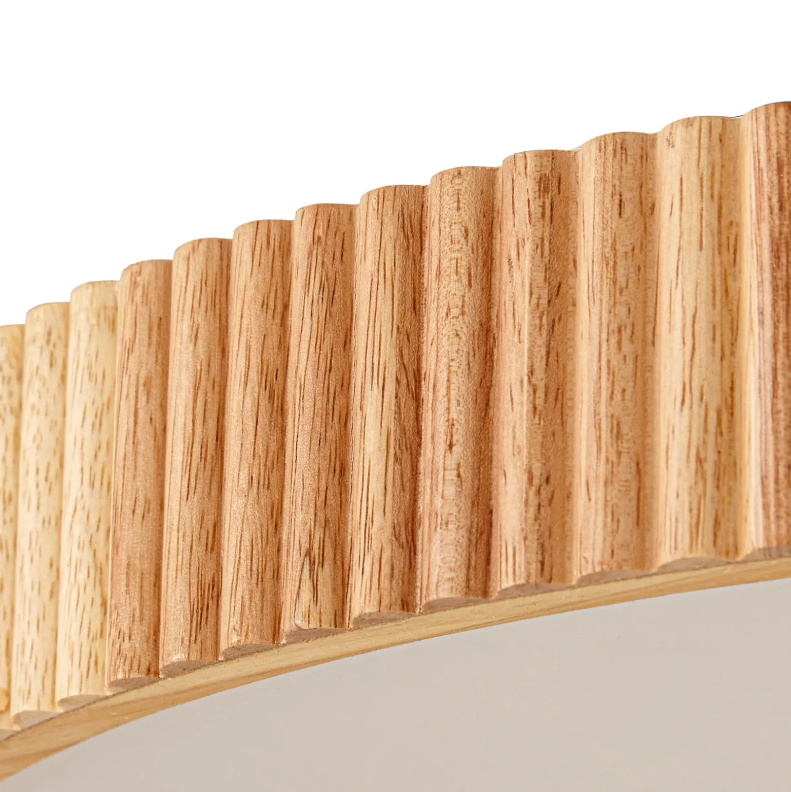 plafón LED Velua de Lindby, blanco/madera clara, CCT, Ø 50 cm