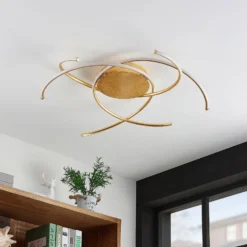 Plafón LED Yareli de Lindby, dorado, metal, Ø 70 cm