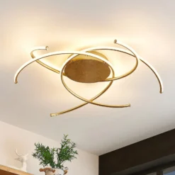 Plafón LED Yareli de Lindby, dorado, metal, Ø 70 cm