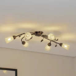 Plafón Liliana, 6 luces, negro, rojo dorado, metal