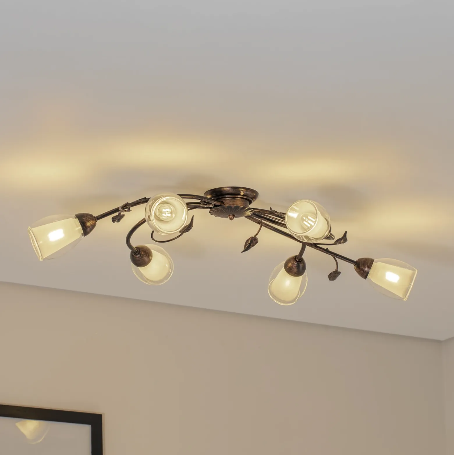 Plafón Liliana, 6 luces, negro, rojo dorado, metal