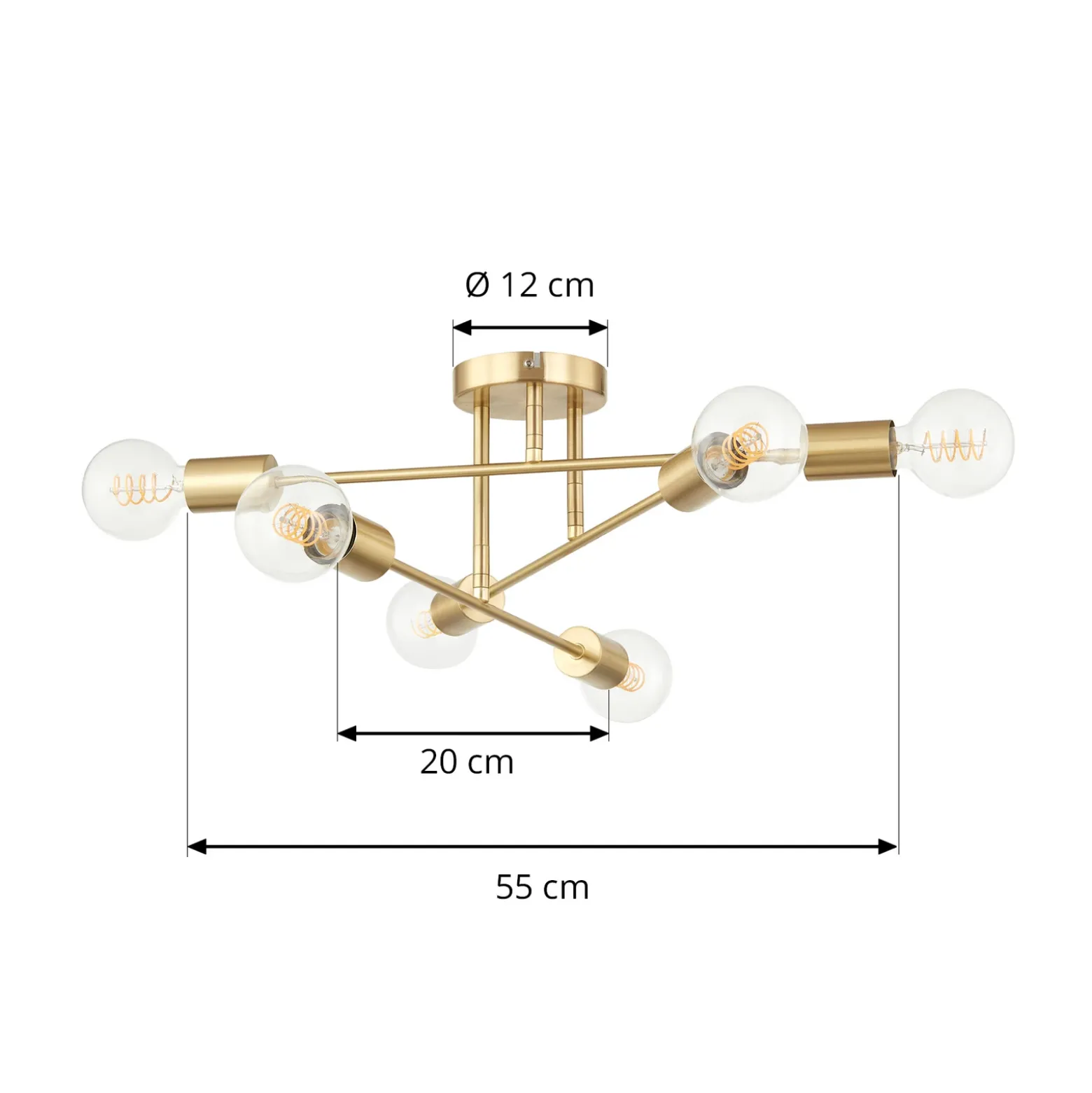 Plafón Lindby Aloria, 6 luces, dorado, metal, E27