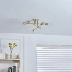 Plafón Lindby Aloria, 6 luces, dorado, metal, E27