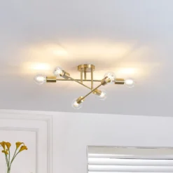 Plafón Lindby Aloria, 6 luces, dorado, metal, E27