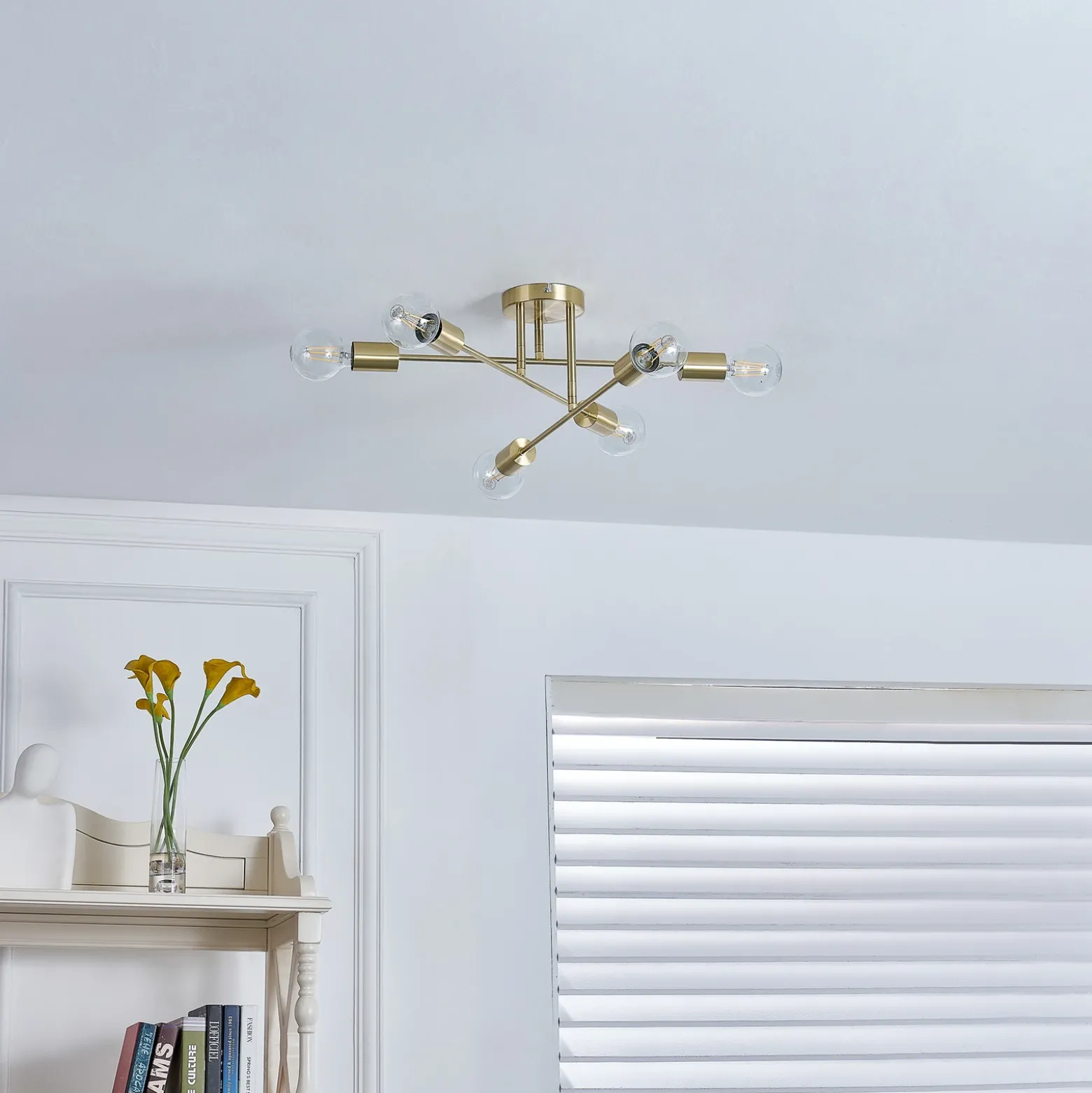 Plafón Lindby Aloria, 6 luces, dorado, metal, E27