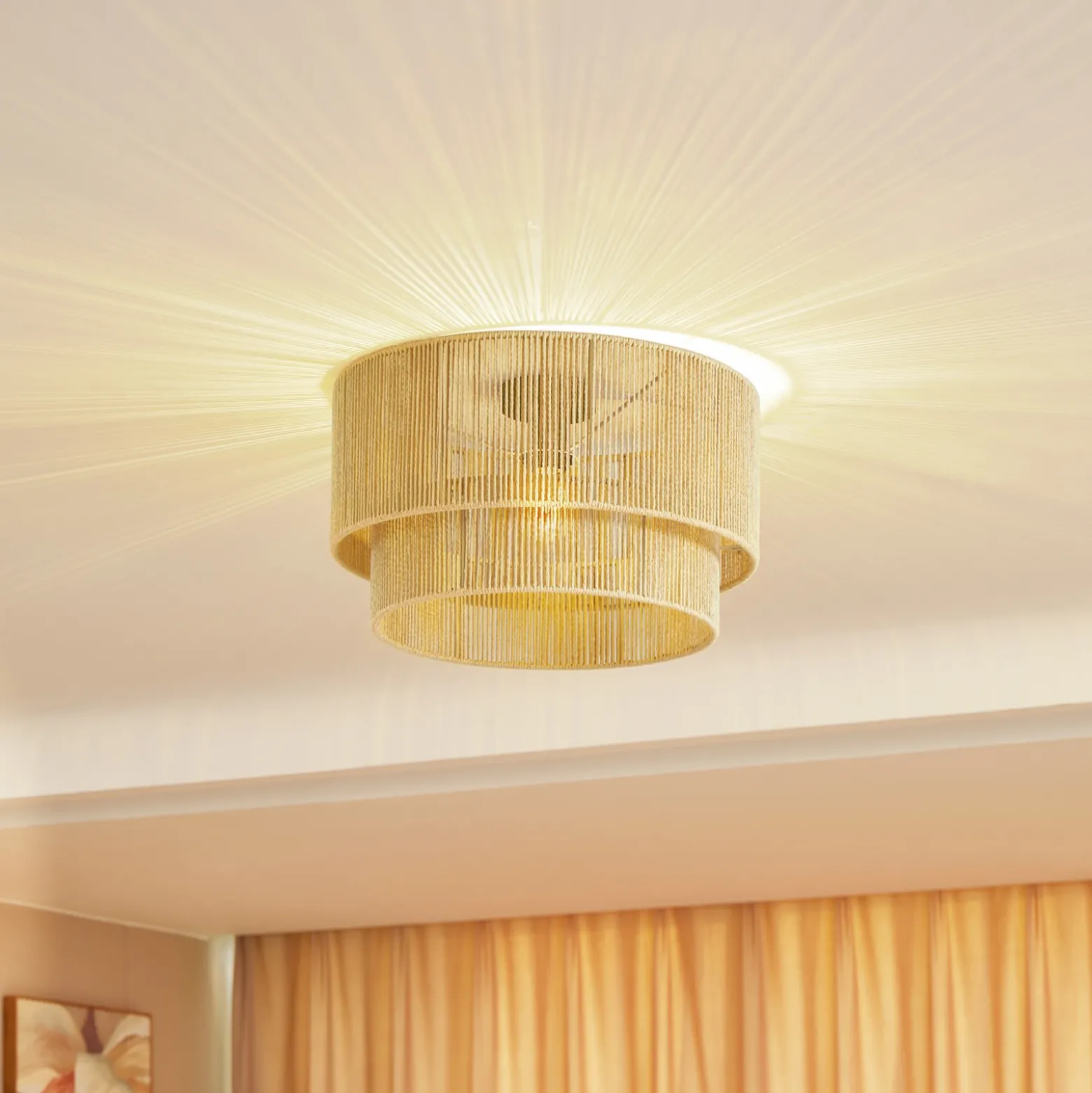 Plafón Lindby Anuva, beige natural, papel, Ø 45 cm