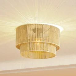 Plafón Lindby Anuva, beige natural, papel, Ø 45 cm