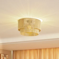 Plafón Lindby Anuva, beige natural, papel, Ø 45 cm