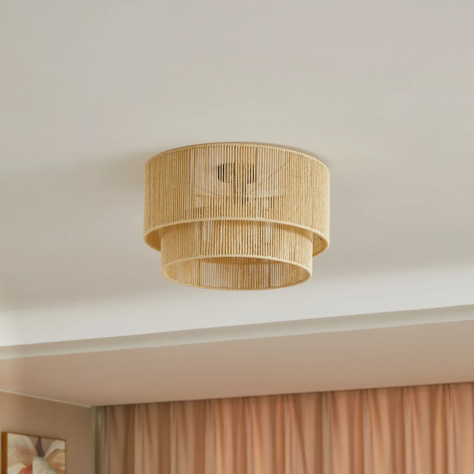 Plafón Lindby Anuva, beige natural, papel, Ø 45 cm