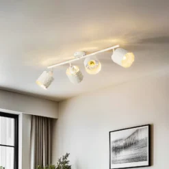 Plafón Lindby Aralena, blanco, 4 luces, longitud 97 cm
