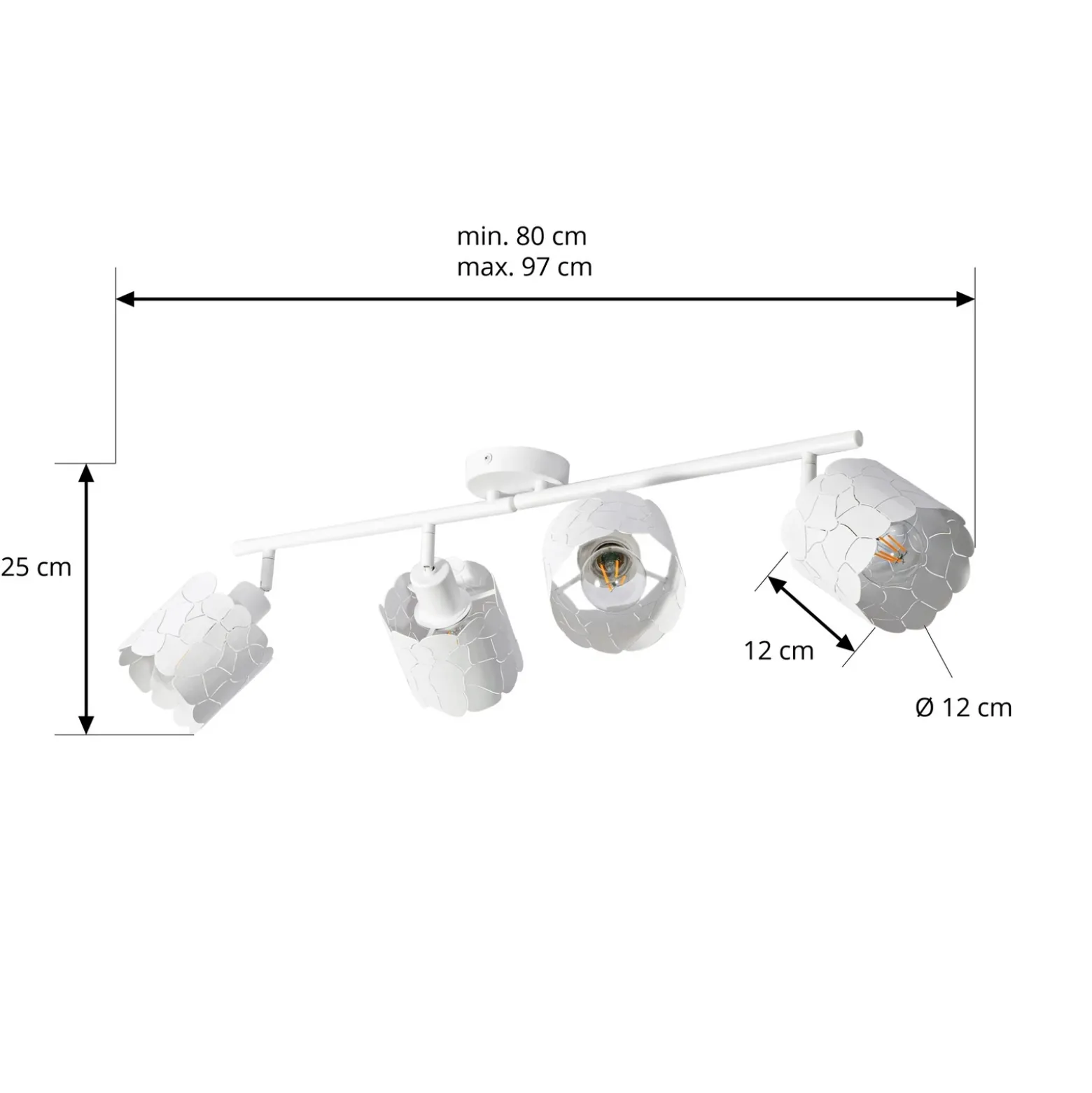 Plafón Lindby Aralena, blanco, 4 luces, longitud 97 cm