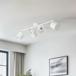 Plafón Lindby Aralena, blanco, 4 luces, longitud 97 cm