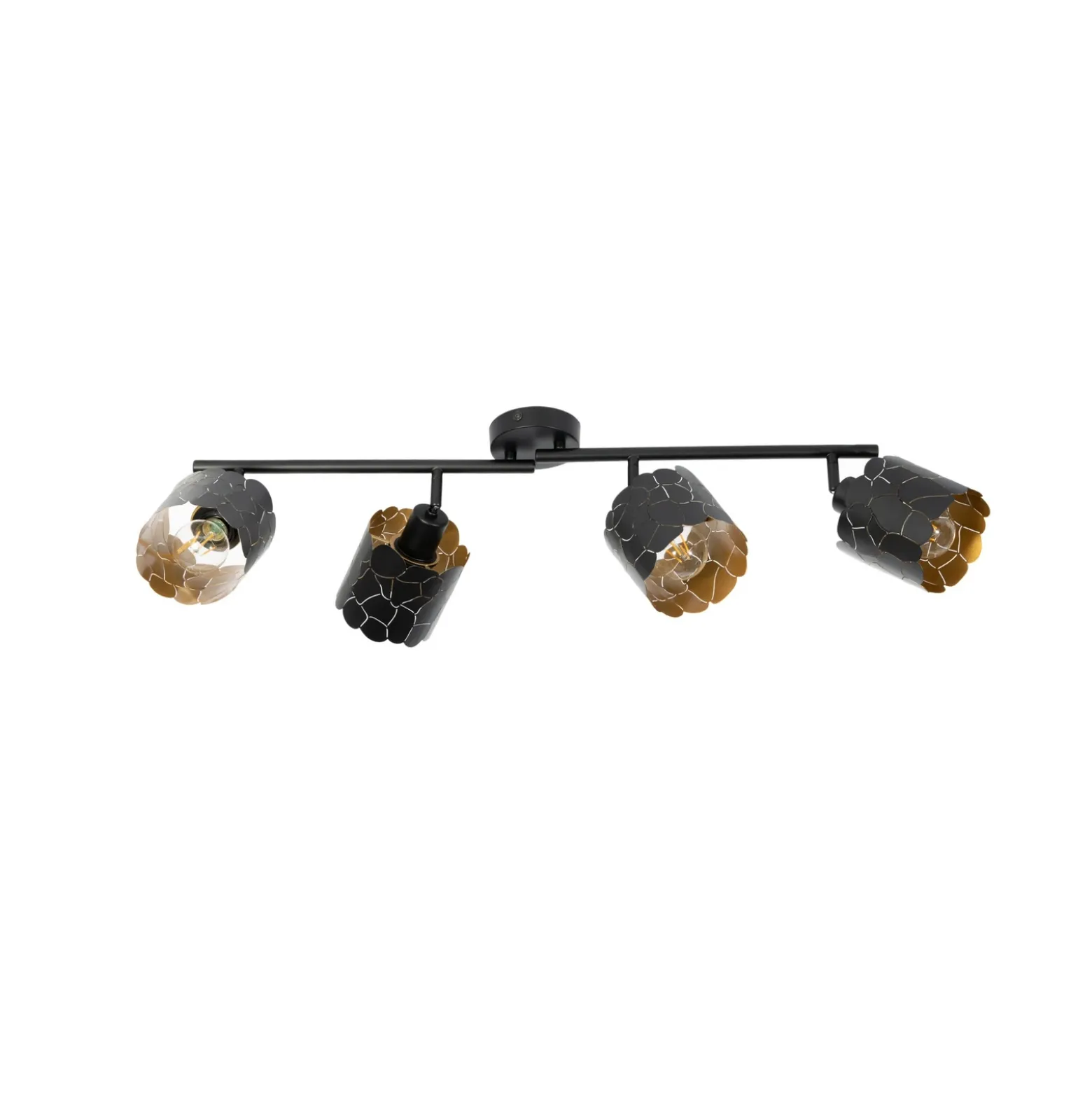 Plafón Lindby Aralena, negro/oro, 4 luces, longitud 97cm