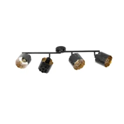 Plafón Lindby Aralena, negro/oro, 4 luces, longitud 97cm