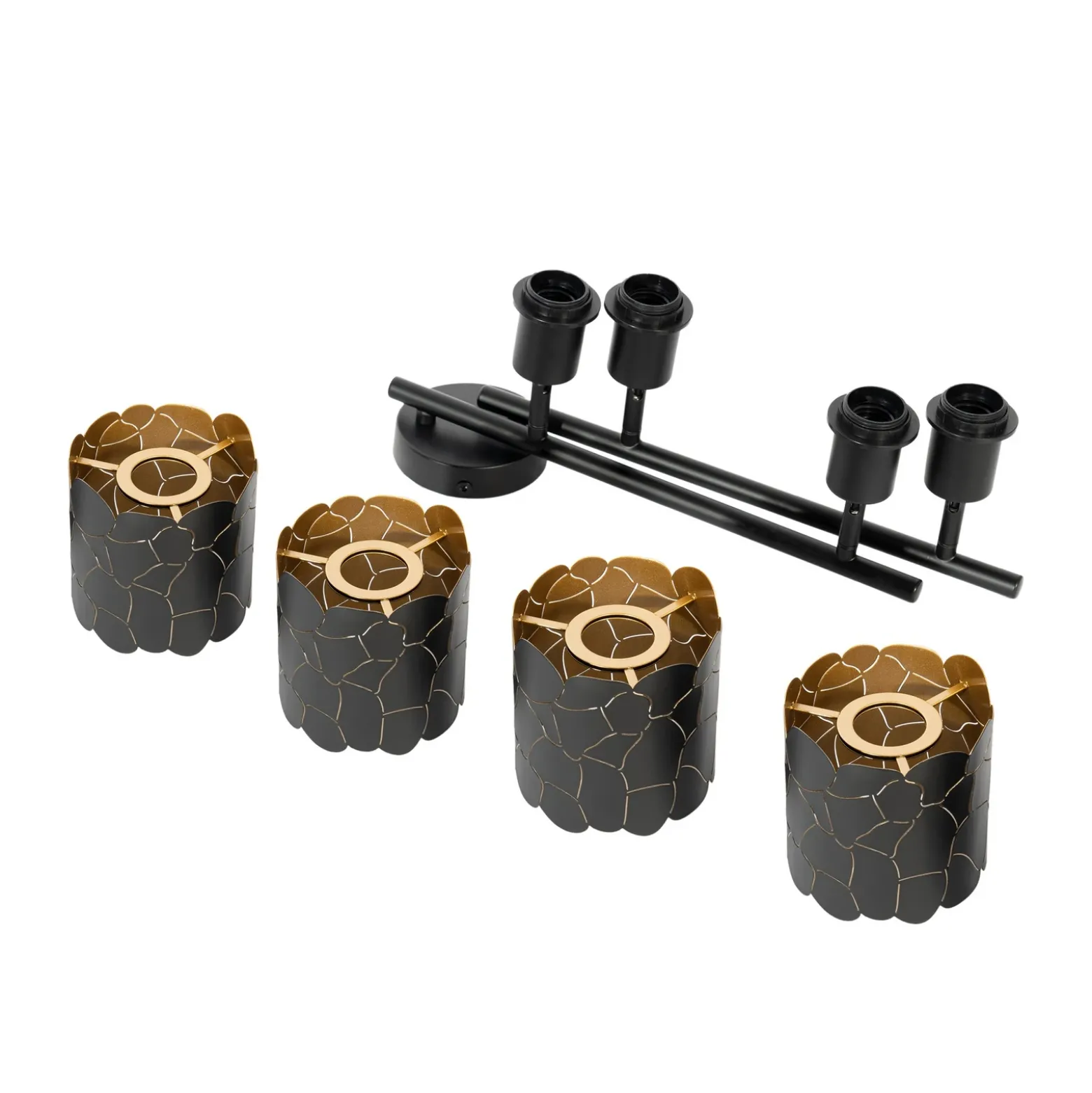 Plafón Lindby Aralena, negro/oro, 4 luces, longitud 97cm