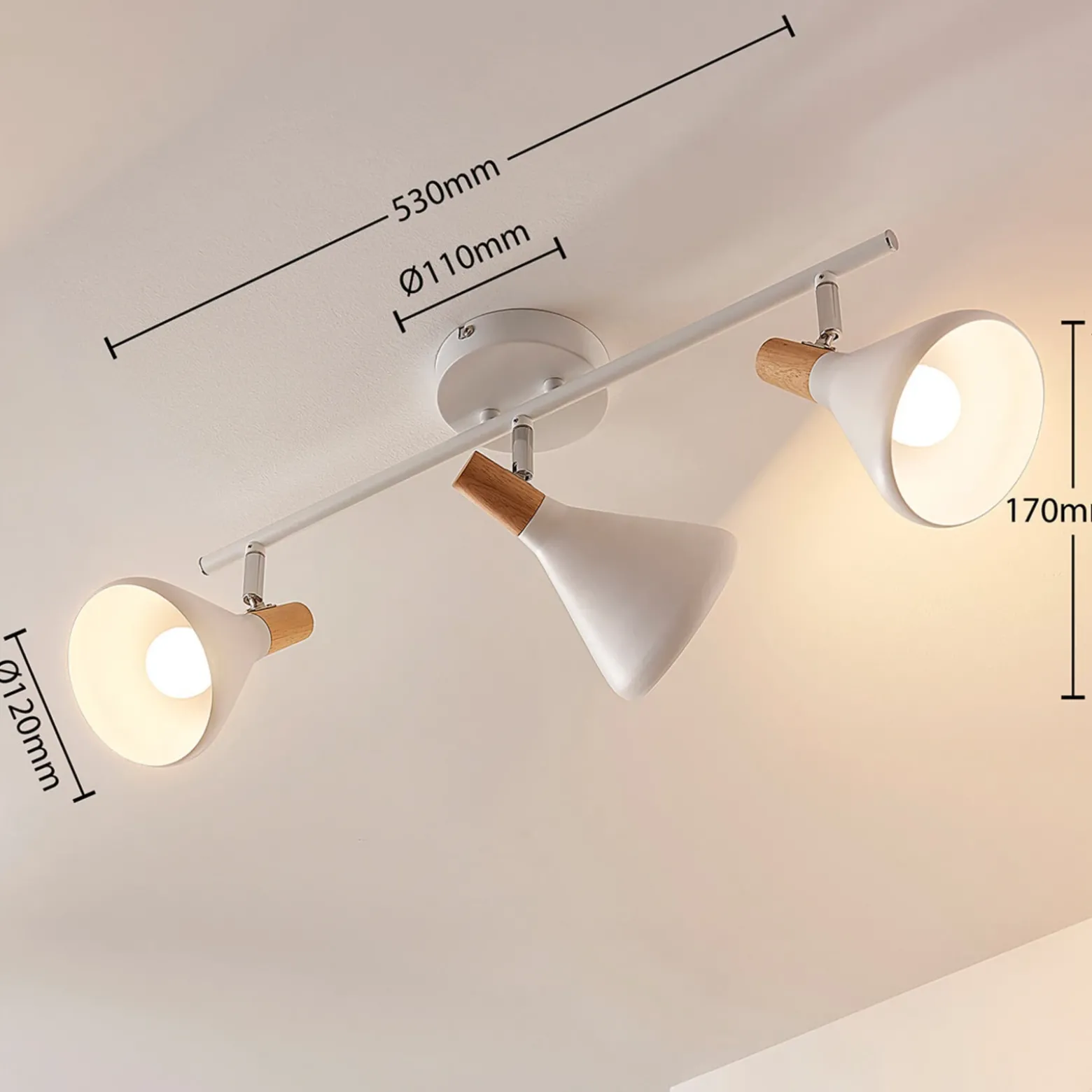 Plafón Lindby Arina, 53 cm, blanco, 3 luces, E14