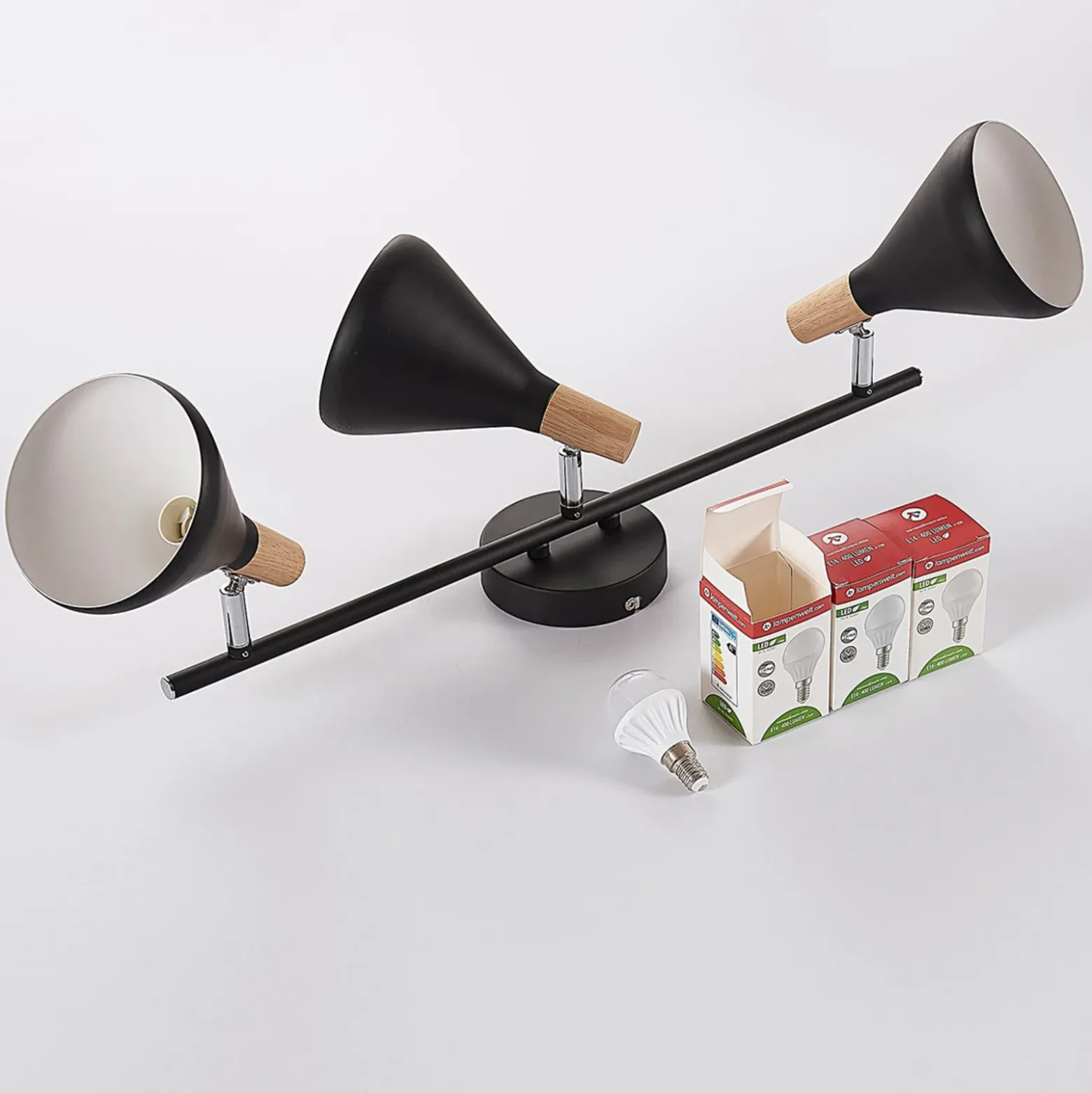 Plafón Lindby Arina, 53 cm, negro, 3 luces, E14