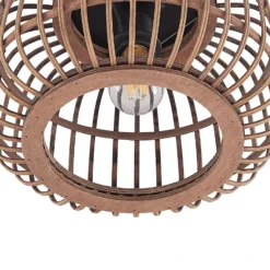 Plafón Lindby Bominio, Ø 33 cm, ratán, madera, E27