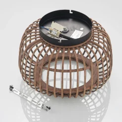 Plafón Lindby Bominio, Ø 33 cm, ratán, madera, E27