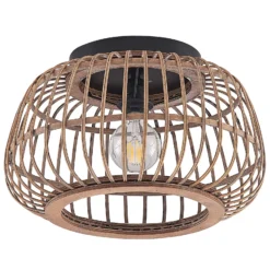 Plafón Lindby Bominio, Ø 40 cm, ratán, madera, E27