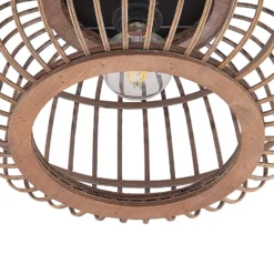 Plafón Lindby Bominio, Ø 40 cm, ratán, madera, E27