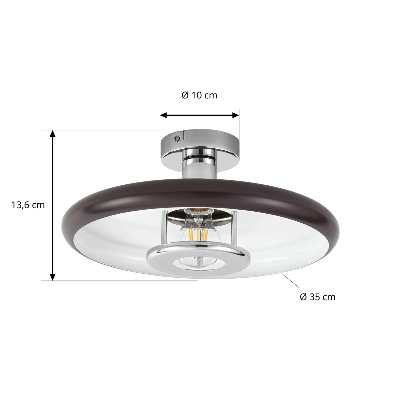 Plafón Lindby Branford, estilo retro, Ø 35 cm, marrón, metal