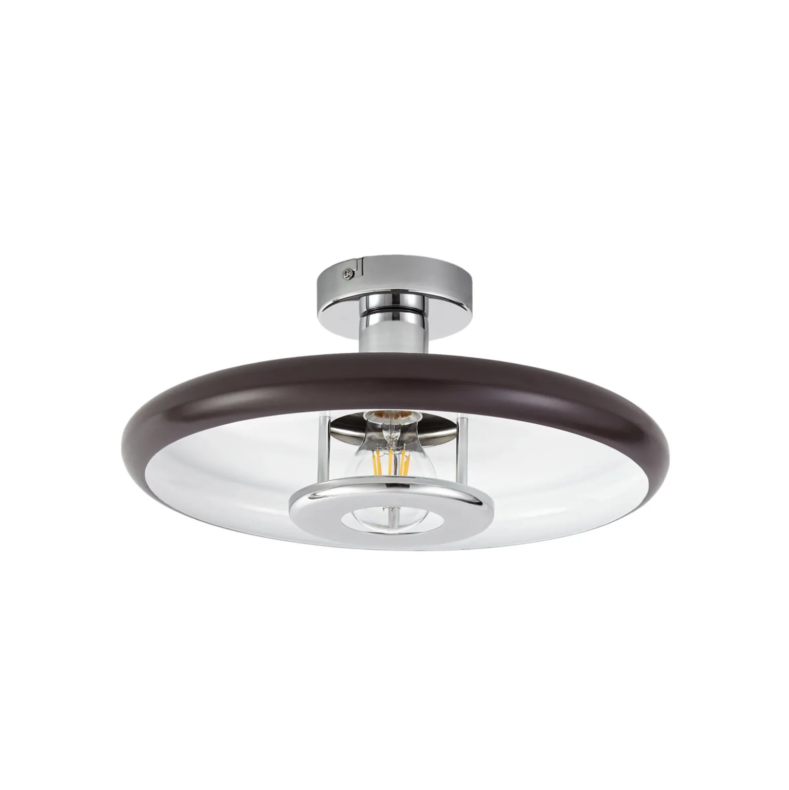 Plafón Lindby Branford, estilo retro, Ø 35 cm, marrón, metal