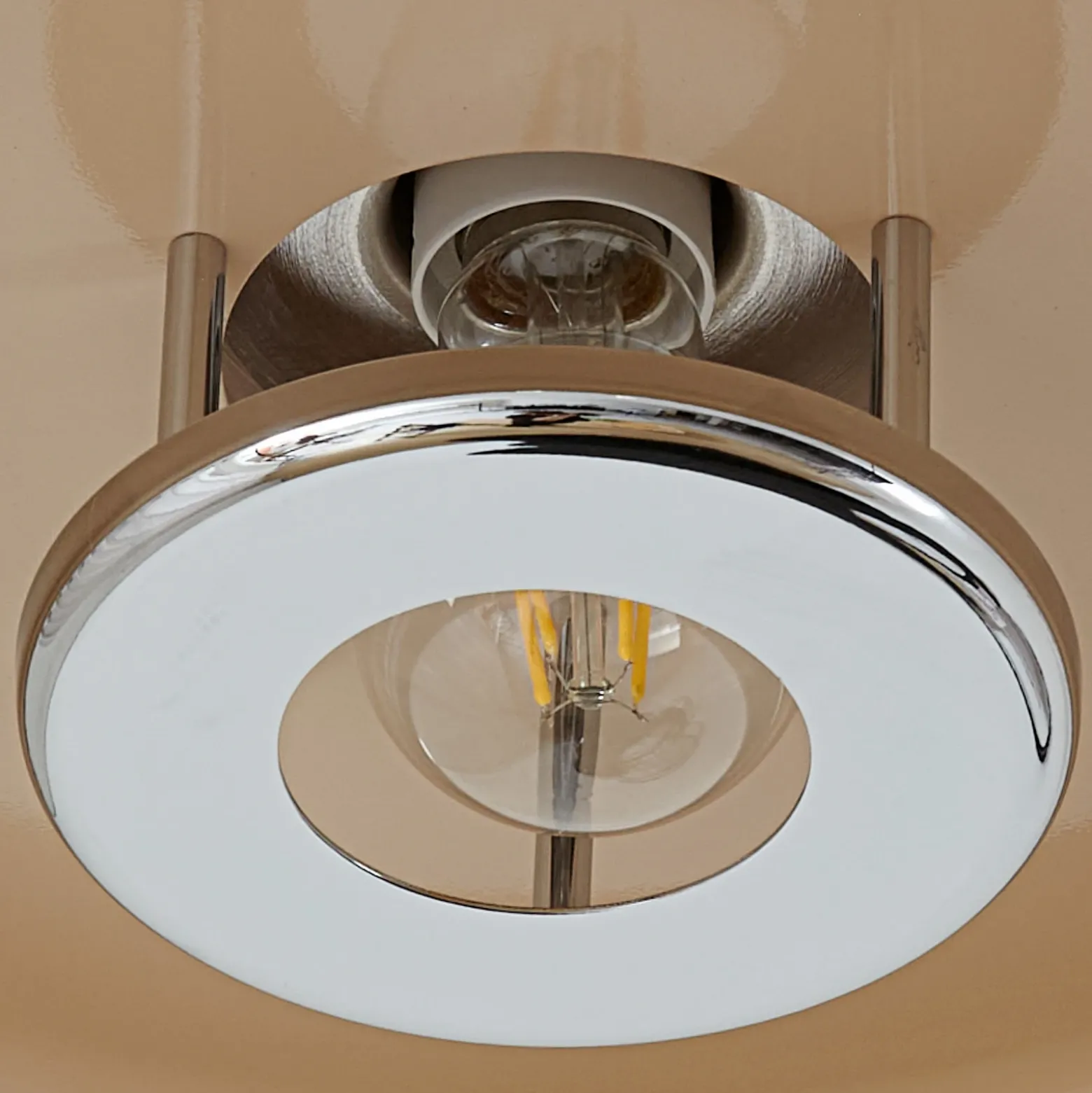 Plafón Lindby Branford, retro, Ø 35 cm, beige, metal