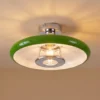 Plafón Lindby Branford, retro, Ø 35 cm, verde, metal