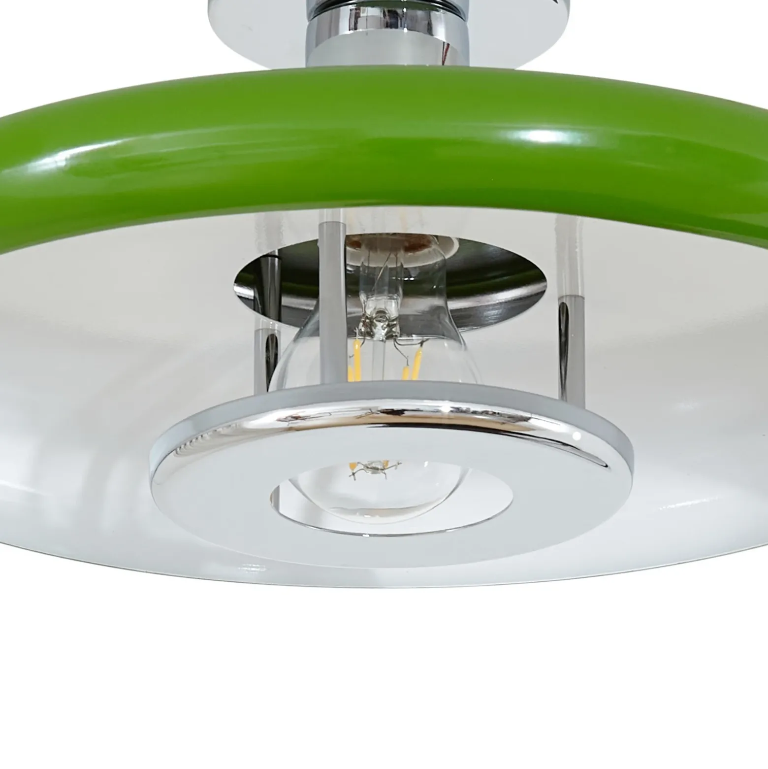 Plafón Lindby Branford, retro, Ø 35 cm, verde, metal