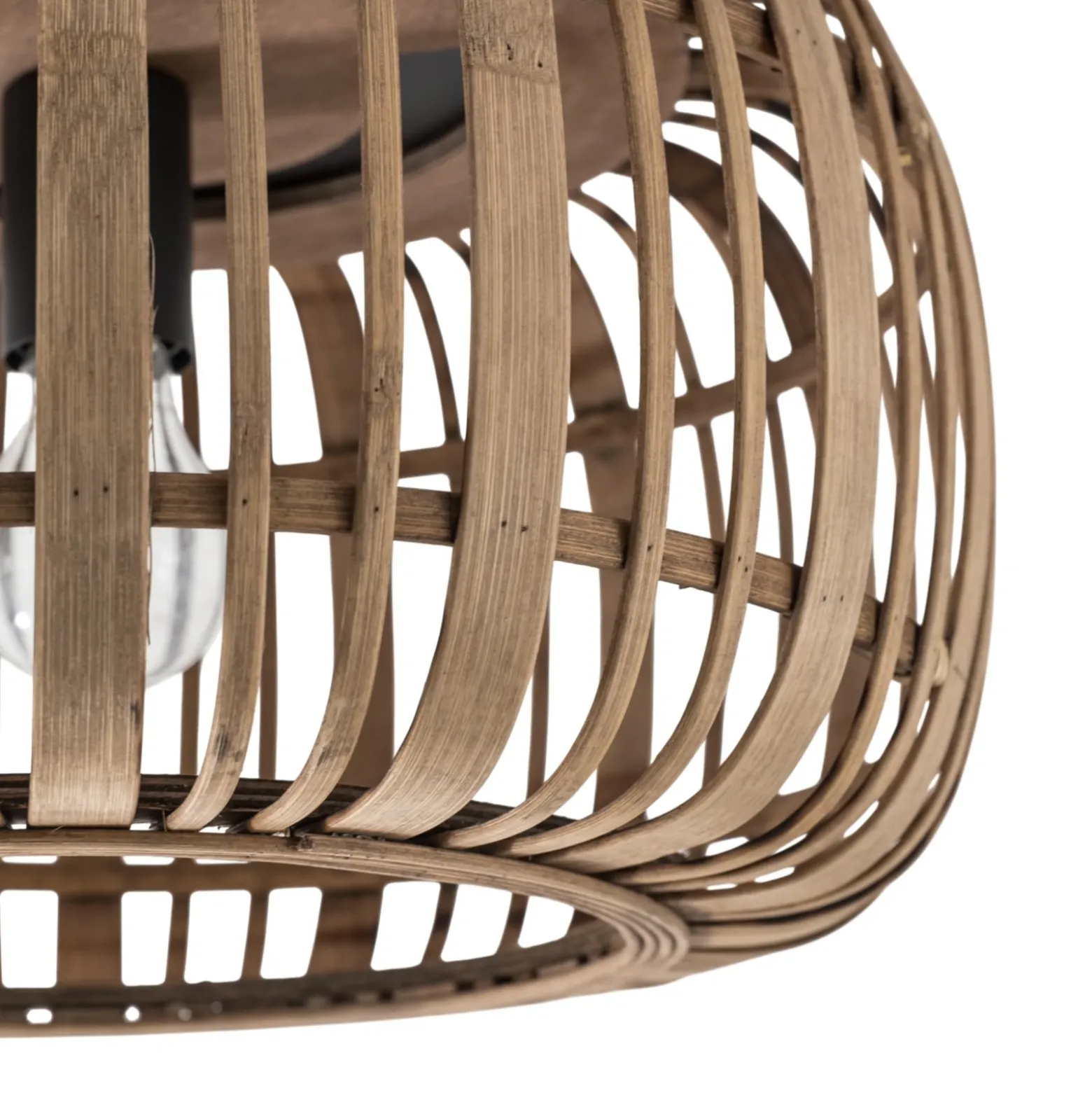 Plafón Lindby Canyana, natural, ratán, Ø 40 cm