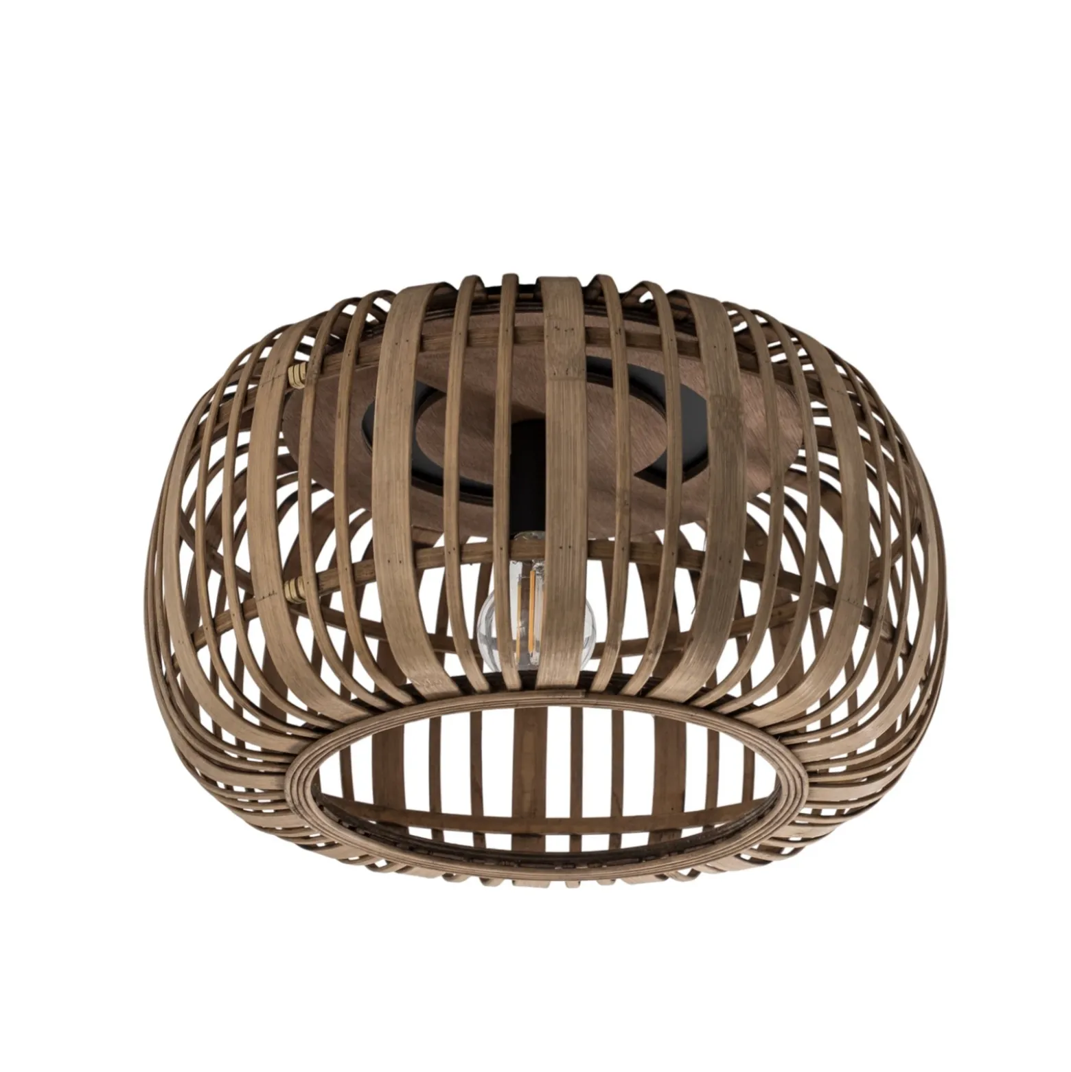 Plafón Lindby Canyana, natural, ratán, Ø 40 cm