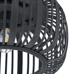 Plafón Lindby Canyana, negro, ratán, Ø 40 cm
