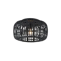 Plafón Lindby Canyana, negro, ratán, Ø 40 cm