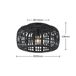 Plafón Lindby Canyana, negro, ratán, Ø 40 cm