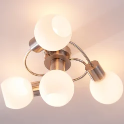 Plafón Lindby Ciala, 43 cm, 4 luces, color níquel, cristal