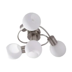 Plafón Lindby Ciala, 43 cm, 4 luces, color níquel, cristal
