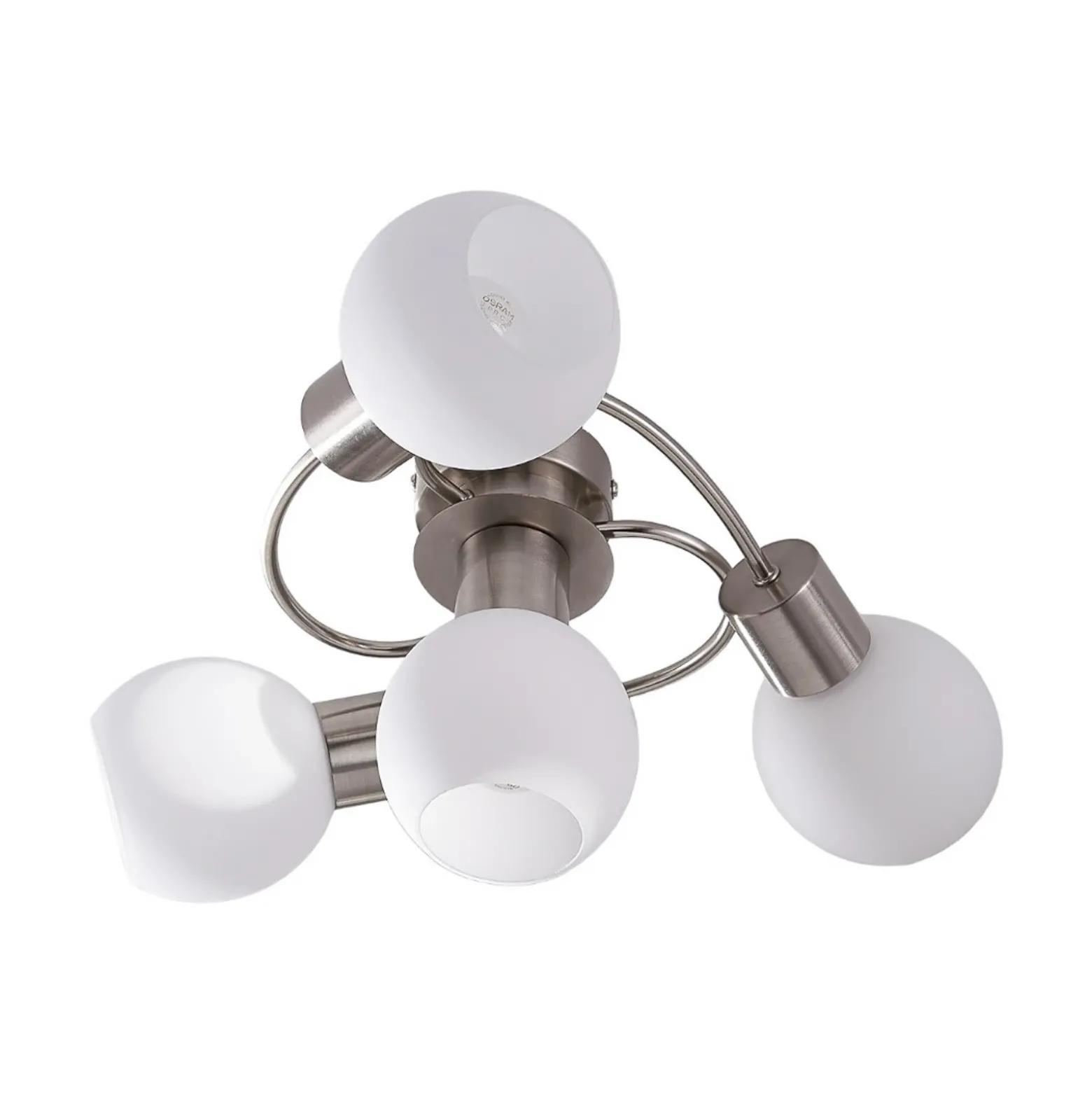 Plafón Lindby Ciala, 43 cm, 4 luces, color níquel, cristal