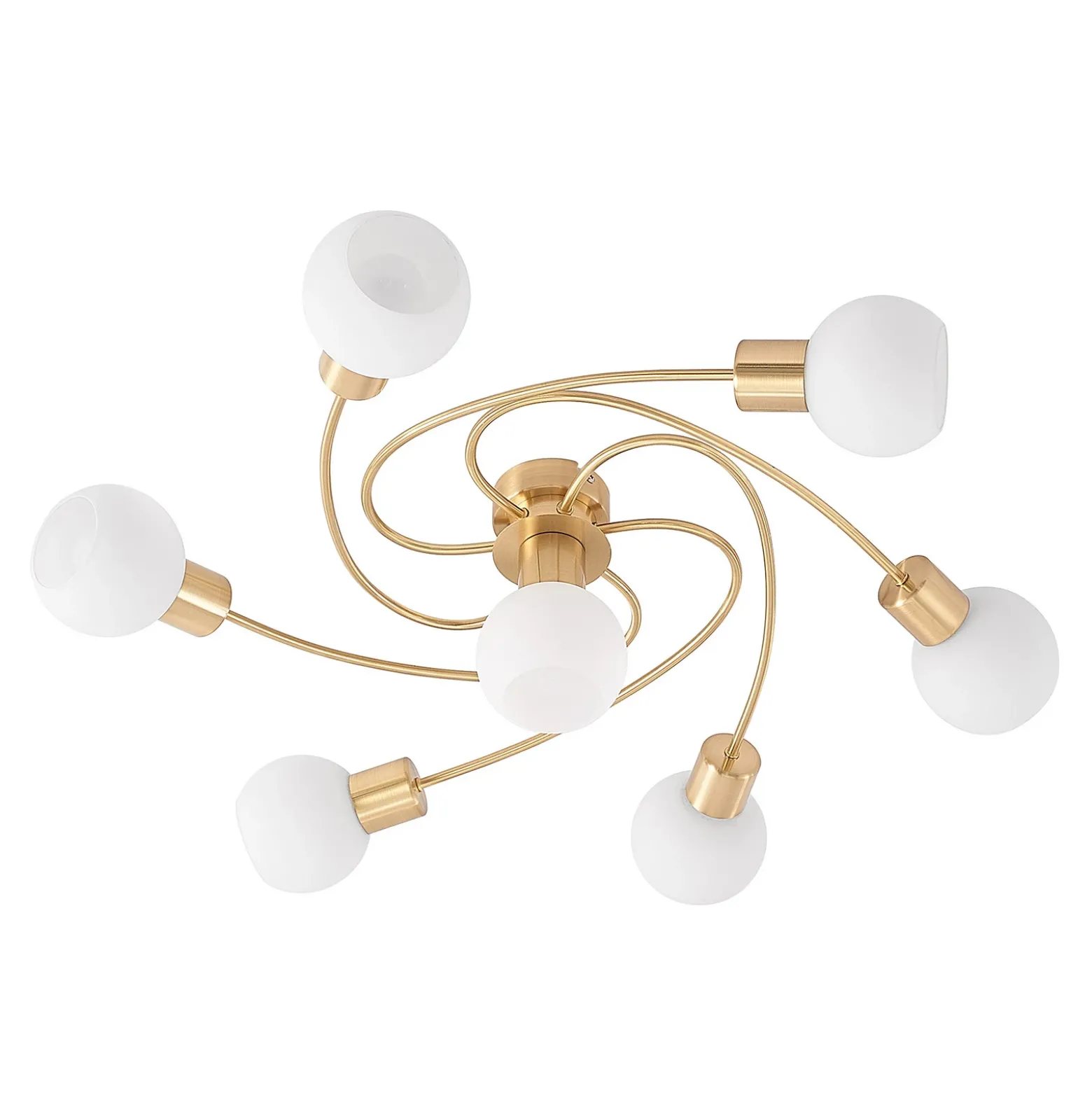 Plafón Lindby Ciala, 7 luces, color latón, cristal
