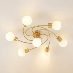 Plafón Lindby Ciala, 7 luces, color latón, cristal