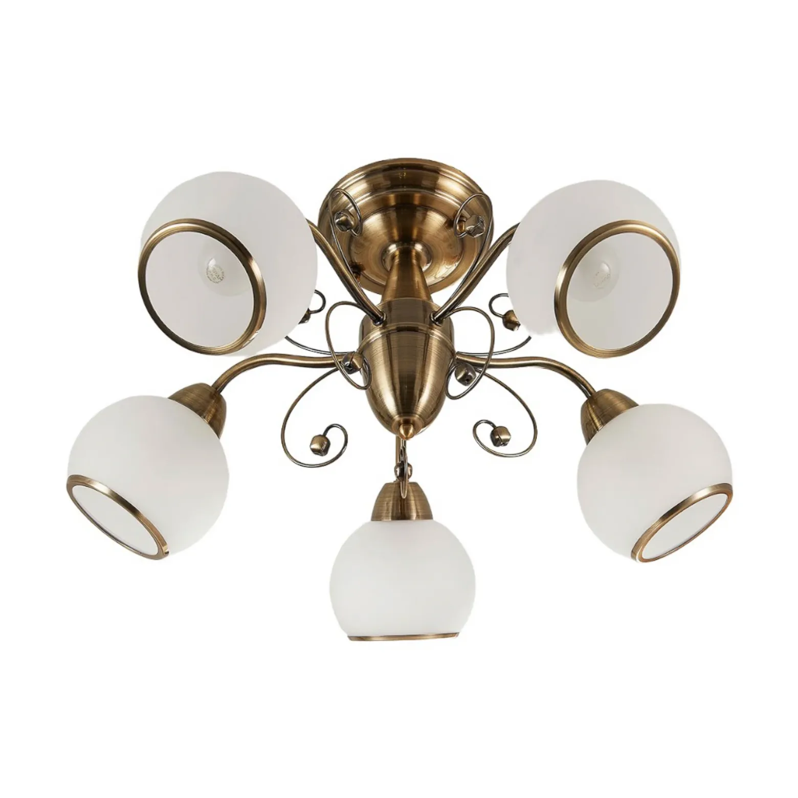 Plafón Lindby Corentin, 5 luces, blanco/latón, cristal