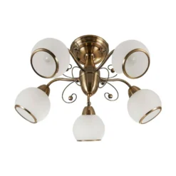 Plafón Lindby Corentin, 5 luces, blanco/latón, cristal