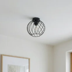 Plafón Lindby Danika, Ø 25 cm, negro, metal