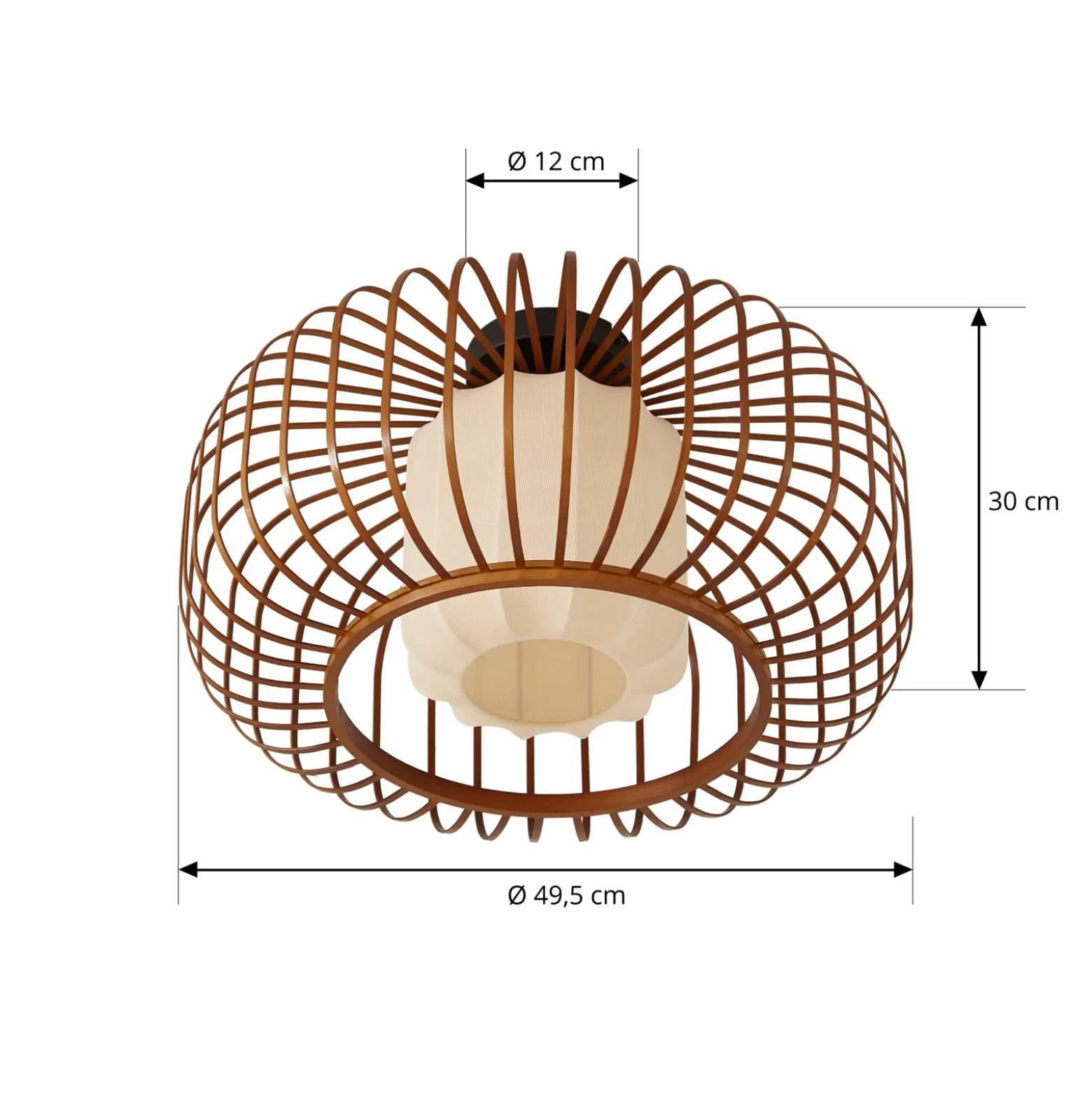 Plafón Lindby Davella, Ø 50 cm,bambú, textil