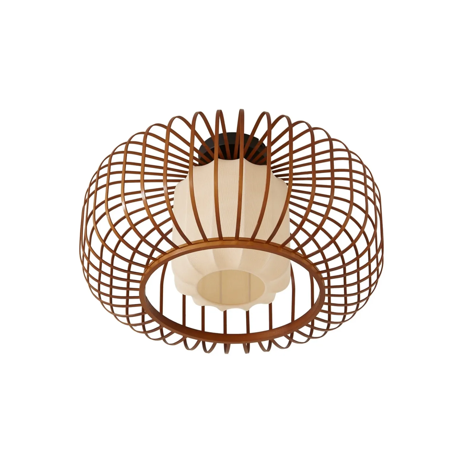 Plafón Lindby Davella, Ø 50 cm,bambú, textil