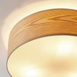 Plafón Lindby Dominic, Ø 45 cm, 3 luces, madera