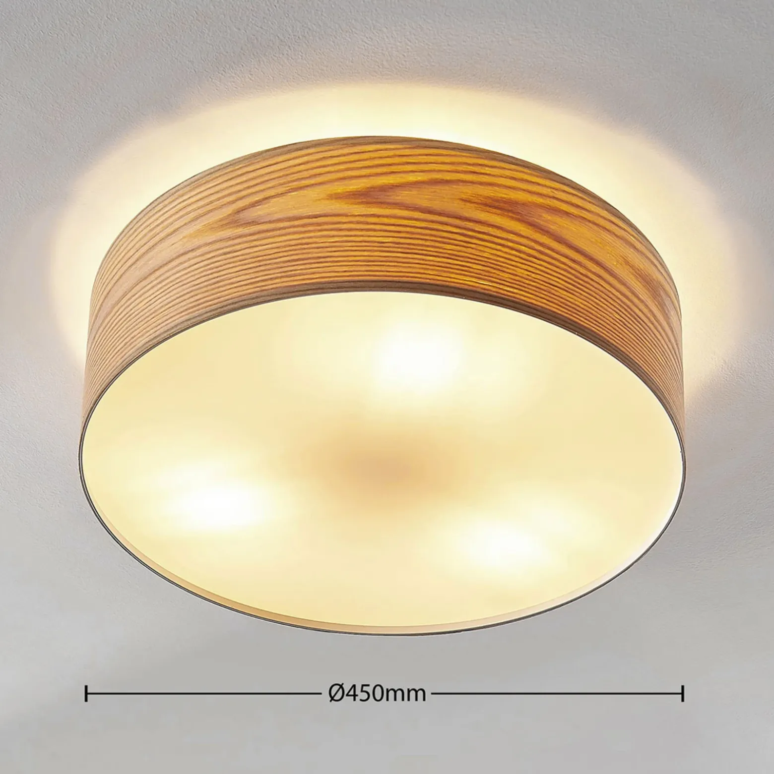 Plafón Lindby Dominic, Ø 45 cm, 3 luces, madera