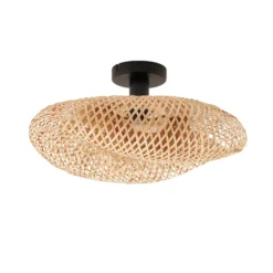 Plafón Lindby Eleane, bambú, natural, Ø 50 cm