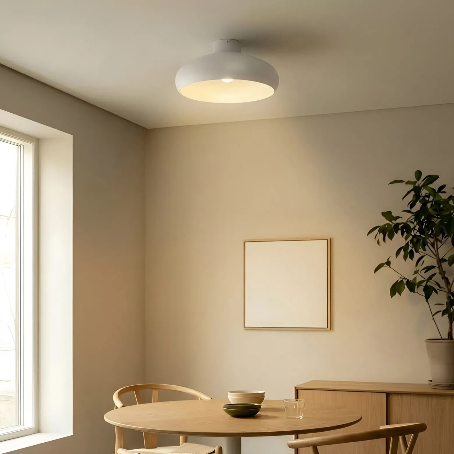 Plafón Lindby Elover, beige, Ø 45 cm, hierro
