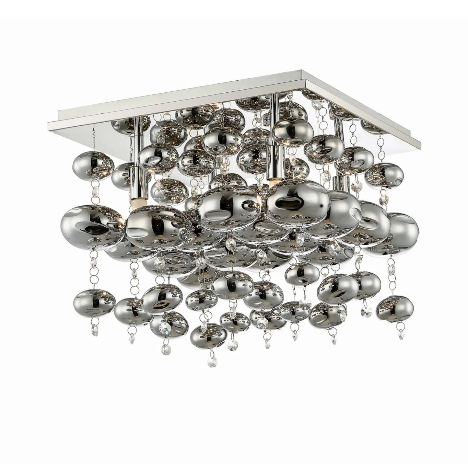 Plafón Lindby Esfera, gris humo, cristal, 4 luces, 35cm